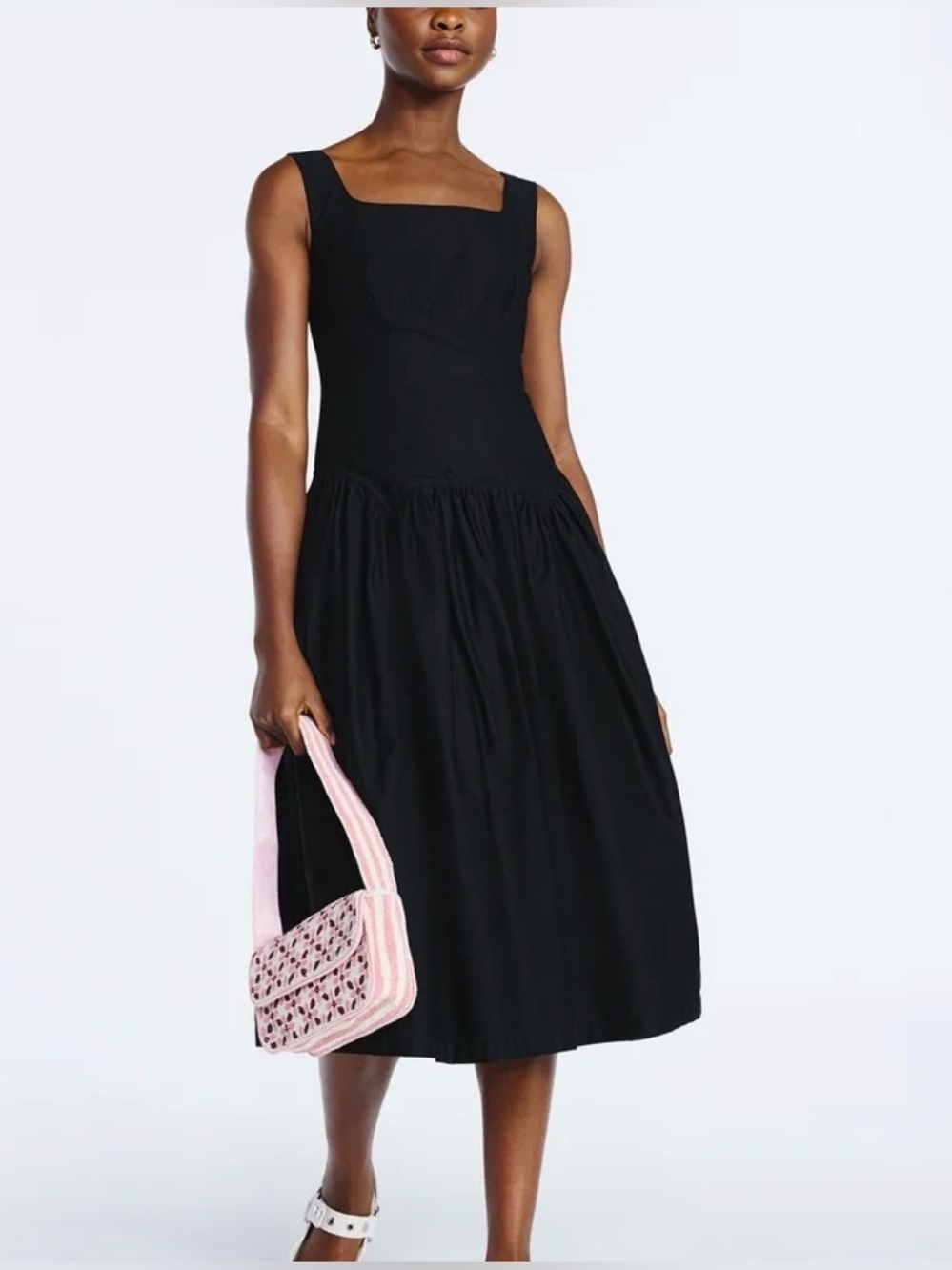 SCOOP Drop Waist Dress Tie Back Bow Midi Dress Small Black Dress